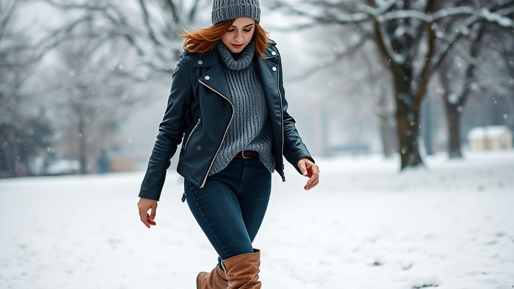 stylish leather jacket ensemble