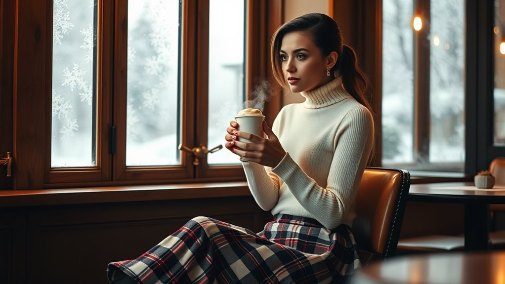 stylish turtleneck and skirt