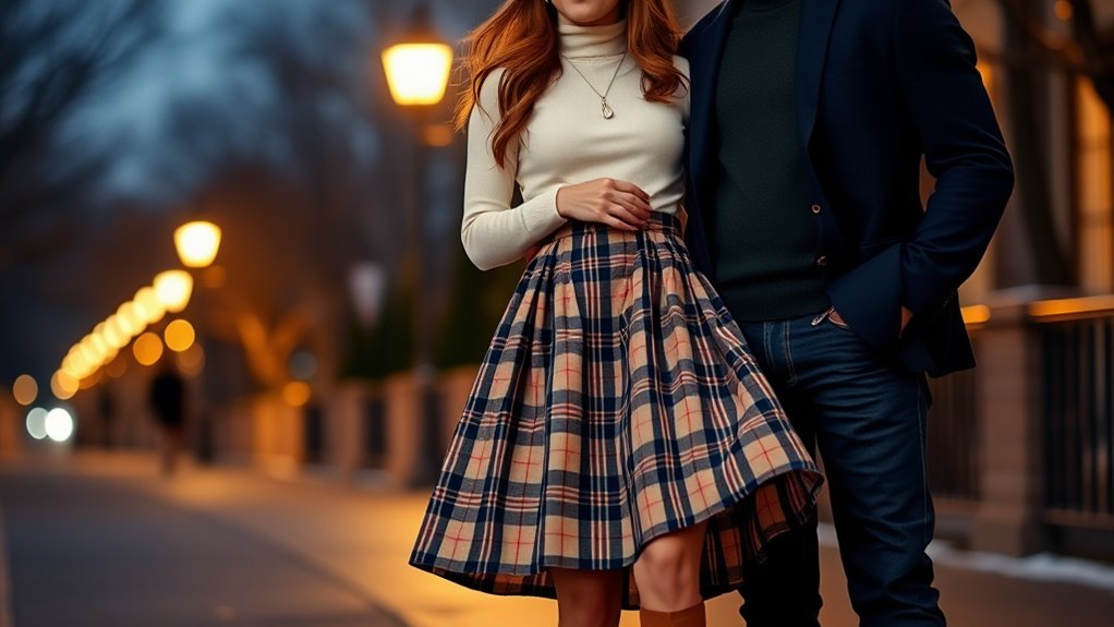 turtleneck paired with skirt